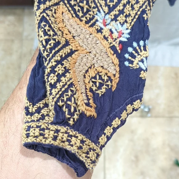 Johnny Was Embroidered Navy and Gold Open Front Jacket - Picture 9 of 13